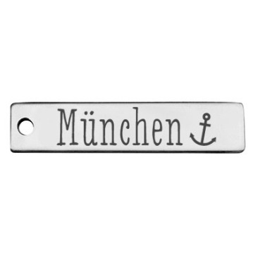 Stainless steel pendant, rectangle, 40 x 9 mm, motif: Munich, silver-coloured