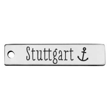 Stainless steel pendant, rectangle, 40 x 9 mm, motif: Stuttgart, silver-coloured