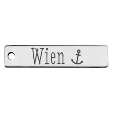 Stainless steel pendant, rectangle, 40 x 9 mm, motif: Vienna, silver-coloured