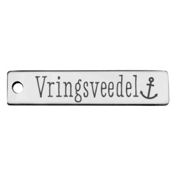 Stainless steel pendant, rectangle, 40 x 9 mm, motif: Cologne district Vrings Veddel, silver-coloured