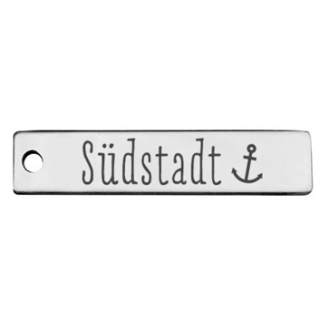 Stainless steel pendant, rectangle, 40 x 9 mm, motif: Cologne Südstadt district, silver-coloured