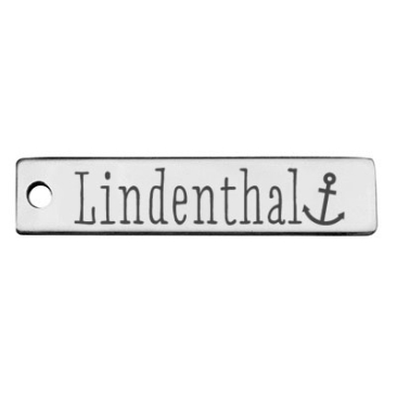 Stainless steel pendant, rectangle, 40 x 9 mm, motif: Cologne district Lindentahl, silver-coloured