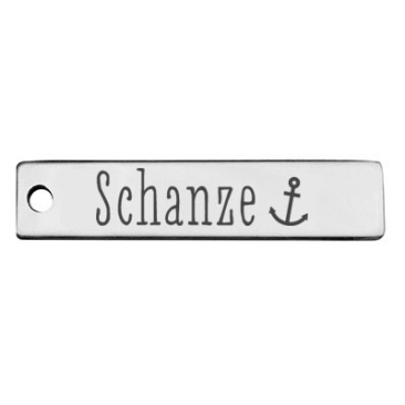 Stainless steel pendant, rectangle, 40 x 9 mm, motif: Hamburg Schanze district, silver-coloured