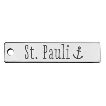 Stainless steel pendant, rectangle, 40 x 9 mm, motif: Hamburg St. Pauli district, silver-coloured