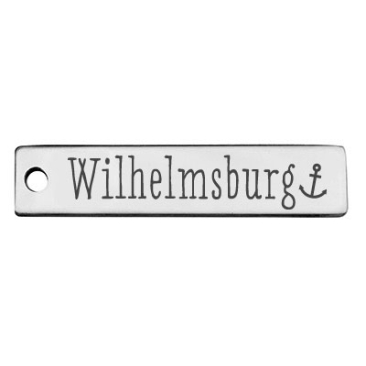 Stainless steel pendant, rectangle, 40 x 9 mm, motif: Hamburg Wilhelmsburg district, silver-coloured