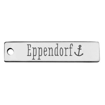 Pendentif en acier fin, rectangle, 40 x 9 mm, motif : quartier de Hambourg Eppendorf, argenté