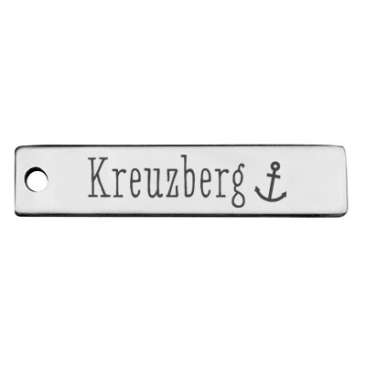 Stainless steel pendant, rectangle, 40 x 9 mm, motif: Berlin Kreuzberg district, silver-coloured
