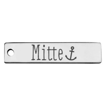 Stainless steel pendant, rectangle, 40 x 9 mm, motif: Berlin Mitte district, silver-coloured