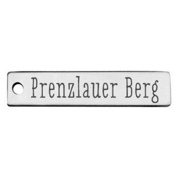 Stainless steel pendant, rectangle, 40 x 9 mm, motif: Berlin Prenzlauer Berg district, silver-coloured