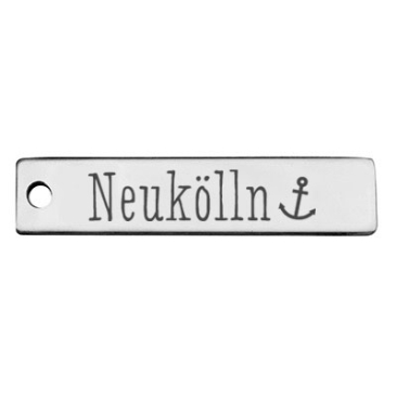 Pendentif en acier fin, rectangle, 40 x 9 mm, motif : quartier de Berlin Neukölln, argenté