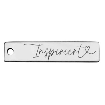 Stainless steel pendant, rectangle, 40 x 9 mm, motif: Inspired, silver-coloured