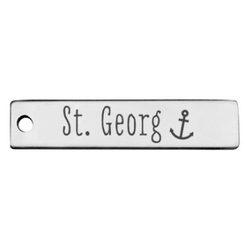 Stainless steel pendant, rectangle, 40 x 9 mm, motif: Hamburg St. Georg district, silver-coloured