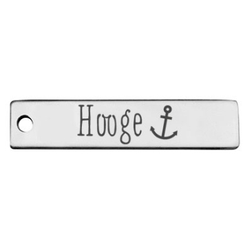 Stainless steel pendant, rectangle, 40 x 9 mm, motif: Hooge, silver-coloured