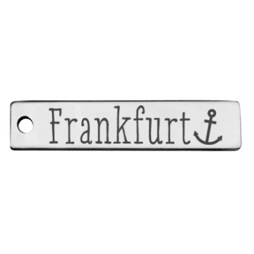 Edelstahl Anhänger, Rechteck, 40 x 9 mm, Motiv: Frankfurt mit Anker, silberfarben