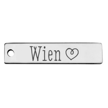 Stainless steel pendant, rectangle, 40 x 9 mm, motif: Vienna with heart, silver-coloured