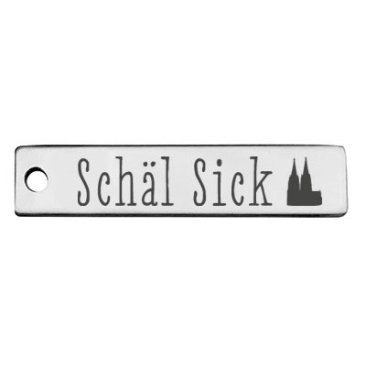 Edelstahl Anhänger, Rechteck, 40 x 9 mm, Motiv: Stadtteil Köln Schäl Sick, silberfarben