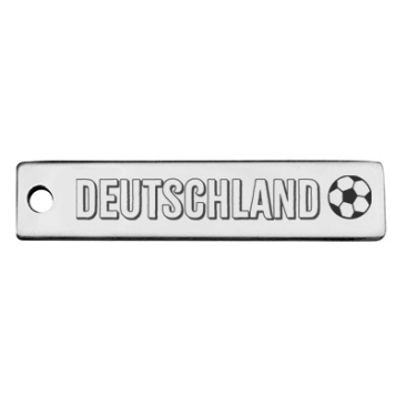 Edelstahl Anhänger, Rechteck, 40 x 9 mm, Motiv: Deutschland Fußball, silberfarben
