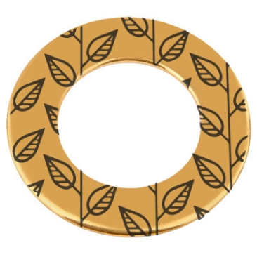 Metal pendant donut, engraving: leaves, diameter approx. 38 mm, gold-plated