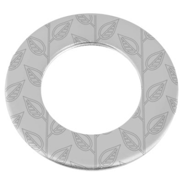 Metalen hanger donut, gravure: bladeren, diameter ca. 38 mm, verzilverd