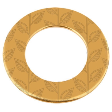 Pendentif en métal Donut, gravure : feuilles, diamètre environ 38 mm, doré