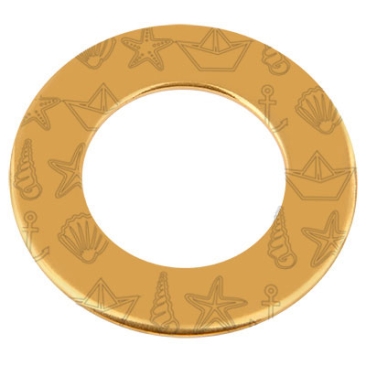 Metal pendant donut, engraving: maritime, diameter approx. 38 mm, gold-plated