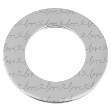 Pendentif en métal Donut, gravure : Love, diamètre environ 38 mm, argenté