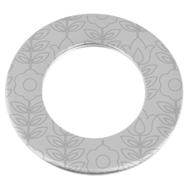 Metallanhänger Donut, Gravur: Blumen, Durchmesser ca. 38 mm, versilbert