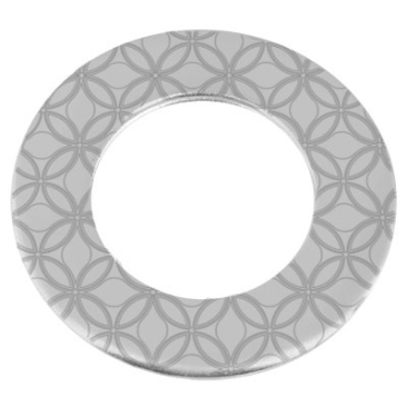 Metalen hanger donut, gravure: bloemen, diameter ca. 38 mm, verzilverd
