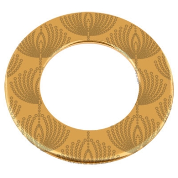 Pendentif en métal Donut, gravure : fleurs, diamètre environ 38 mm, doré