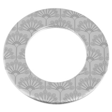 Metallanhänger Donut, Gravur: Blüten, Durchmesser ca. 38 mm, versilbert