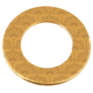 Metal pendant donut, engraving: flowers, diameter approx. 38 mm, gold-plated