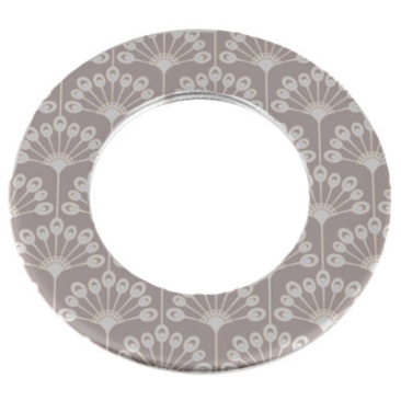 Metalen hanger donut, gravure: bloemen, diameter ca. 38 mm, verzilverd