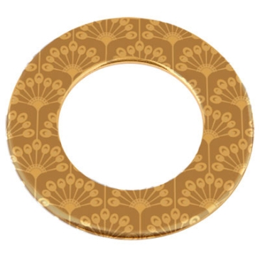 Pendentif en métal Donut, gravure : fleurs, diamètre environ 38 mm, doré