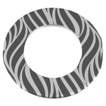 Pendentif en métal Donut, gravure : motif zèbre, diamètre environ 38 mm, argenté