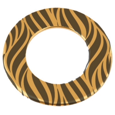 Metalen hanger donut, gravure: zebrapatroon, diameter ca. 38 mm, verguld.