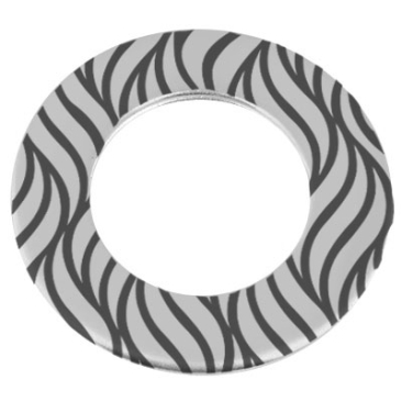 Pendentif en métal Donut, gravure : lignes, diamètre environ 38 mm, argenté