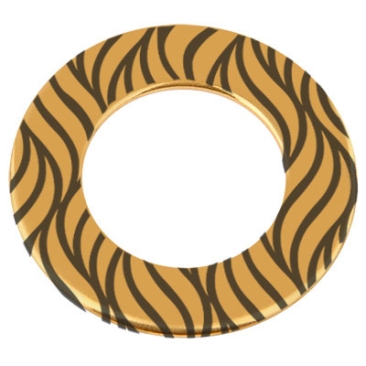 Pendentif en métal Donut, gravure : lignes, diamètre environ 38 mm, doré