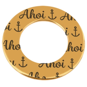 Pendentif en métal Donut, gravure : Ahoi, diamètre environ 38 mm, doré