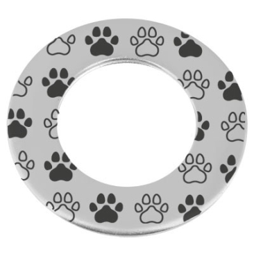 Metal pendant donut, engraving: paws, diameter approx. 38 mm, silver-plated