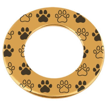 Metal pendant donut, engraving: paws, diameter approx. 38 mm, gold-plated
