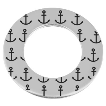 Metal pendant donut, engraving: anchor, diameter approx. 38 mm, silver-plated