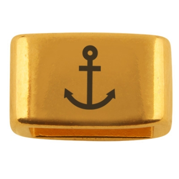 Spacer with engraving "Anchor", 14 x 8.5 mm, gold-plated, suitable for 5 mm sail rope