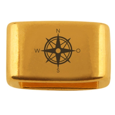 Spacer with engraving "Compass Rose", 14 x 8.5 mm, gold-plated, suitable for 5 mm sail rope