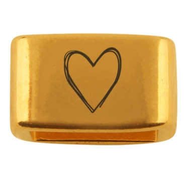 Intermediate piece with engraving "Heart", 14 x 8.5 mm, gold-plated, suitable for 5 mm sail rope