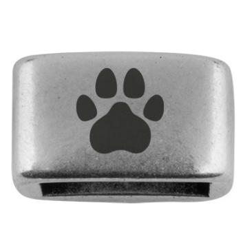 Spacer with engraving "Paw", 14 x 8.5 mm, silver-plated, suitable for 5 mm sail rope