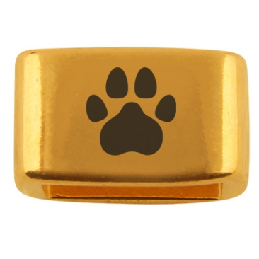 Spacer with engraving "Paw", 14 x 8.5 mm, gold-plated, suitable for 5 mm sail rope