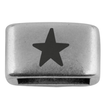 Spacer with engraving "Star", 14 x 8.5 mm, silver-plated, suitable for 5 mm sail rope