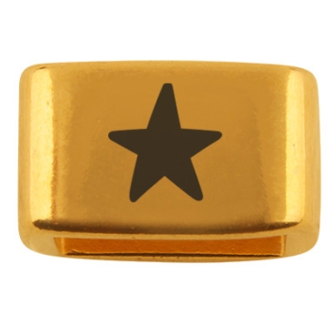 Spacer with engraving "Star", 14 x 8.5 mm, gold-plated, suitable for 5 mm sail rope