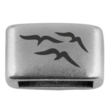 Intermediate piece with engraving "Seagulls", 14 x 8.5 mm, silver-plated, suitable for 5 mm sail rope