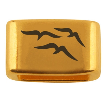 Intermediate piece with engraving "Seagulls", 14 x 8.5 mm, gold-plated, suitable for 5 mm sail rope